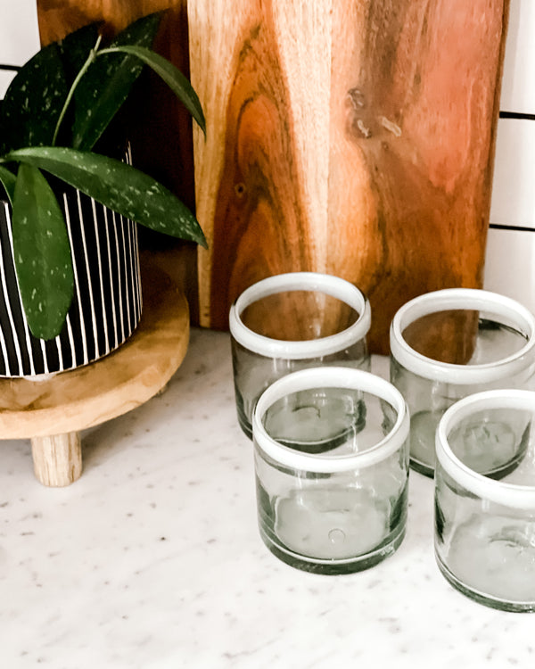 White Rim Recycled Double Old Fashioned Glasses (S/4)